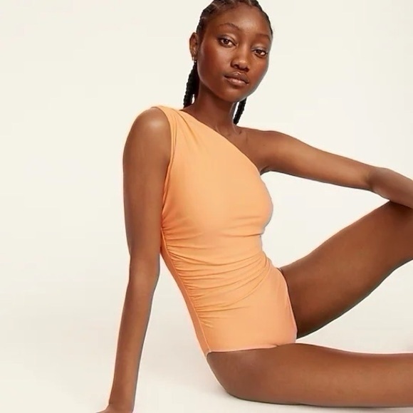 J.Crew Ruched One-Shoulder One-Piece Bright Cantaloupe - Picture 1 of 11